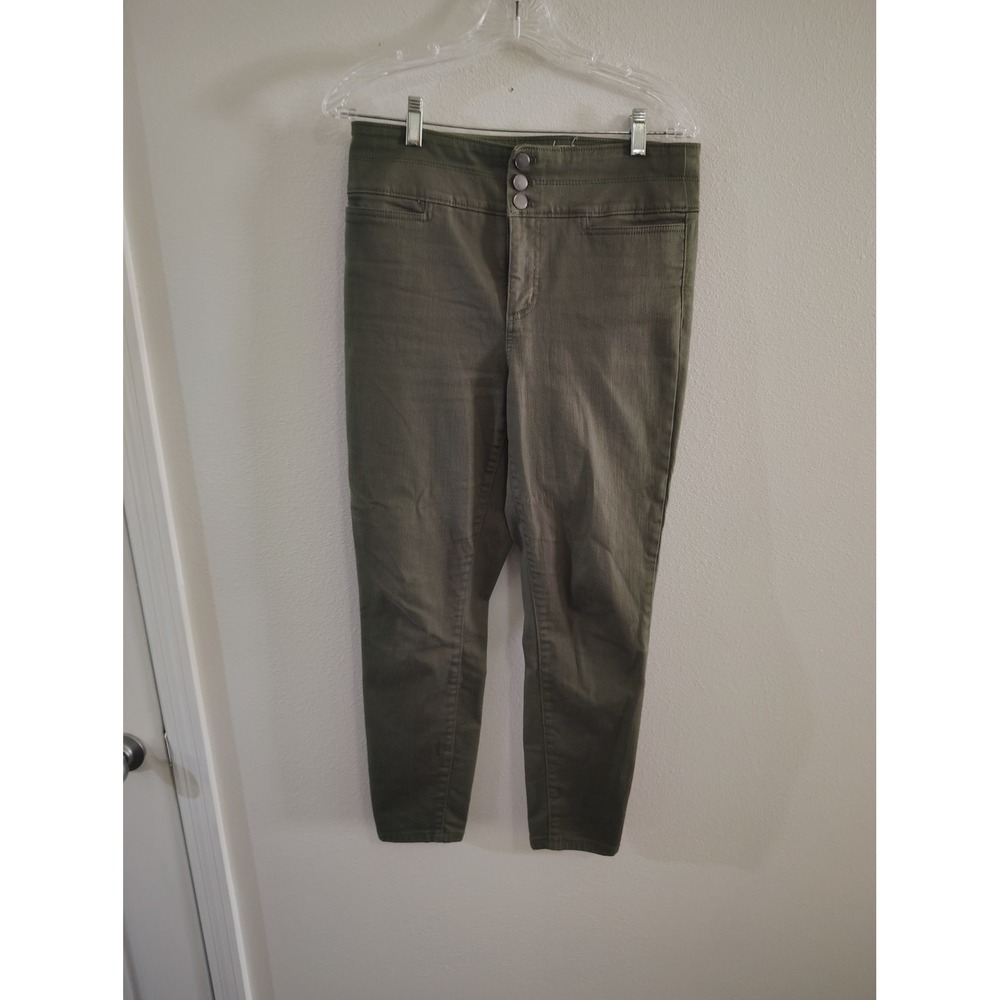 LOFT Olive Green High Waist Triple Button Skinny Pants Size 8 Ankle Cropped
